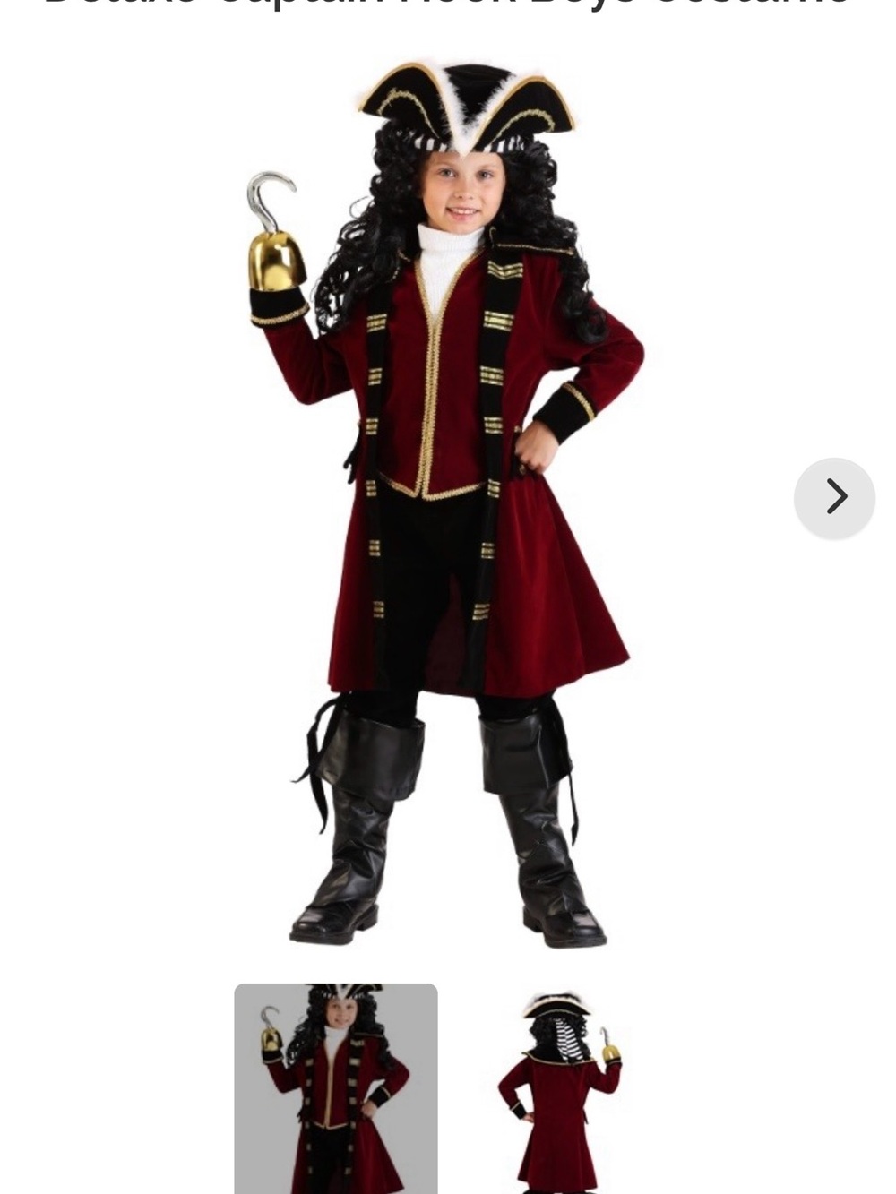 Children's Pirate Captain Hook Halloween Costume
